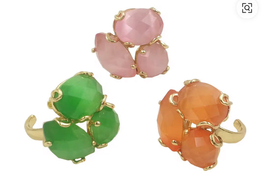Cat Eye Stone Flower Ring