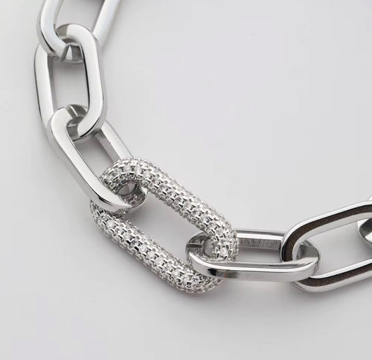 Large Paperclip Bracelet with Cubic Zirconia Link