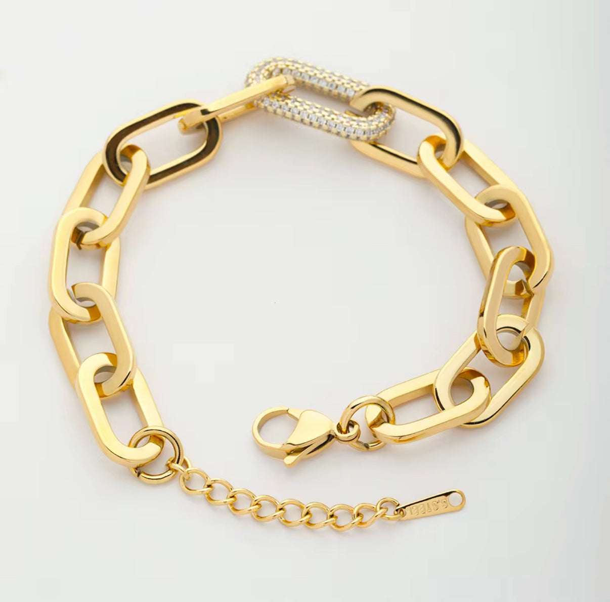 Large Paperclip Bracelet with Cubic Zirconia Link