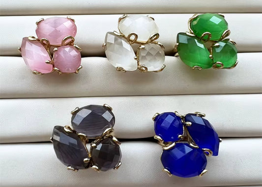Cat Eye Stone Flower Ring