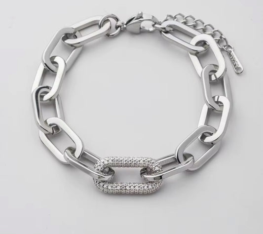 Large Paperclip Bracelet with Cubic Zirconia Link