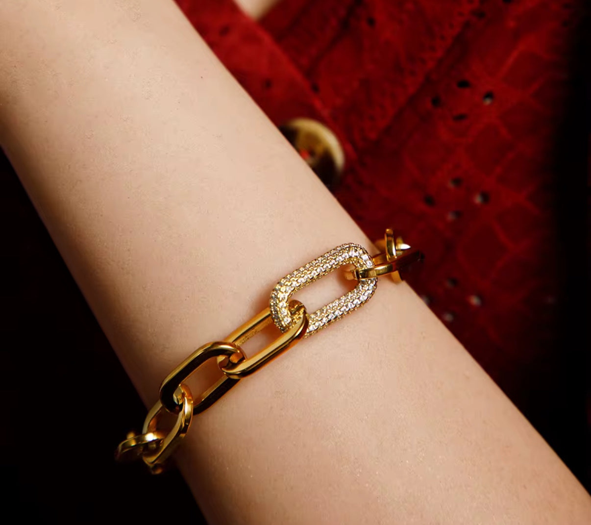 Large Paperclip Bracelet with Cubic Zirconia Link