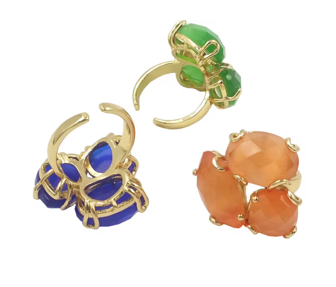 Cat Eye Stone Flower Ring