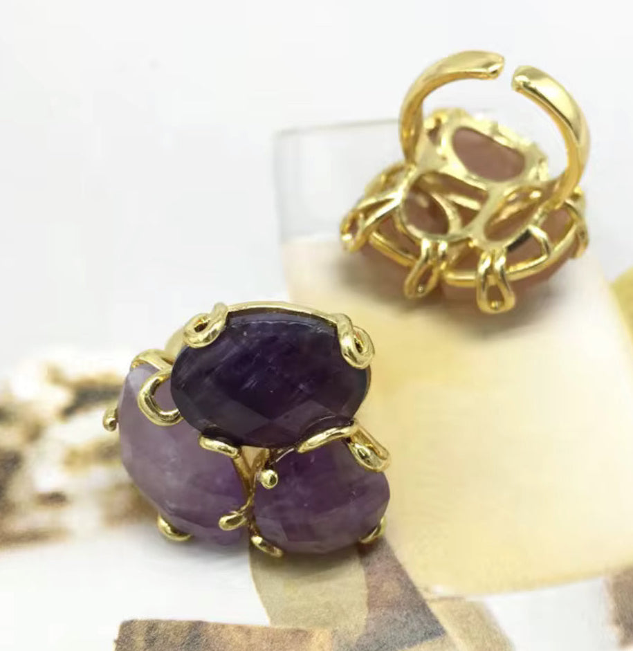 Cat Eye Stone Flower Ring