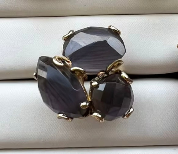 Cat Eye Stone Flower Ring