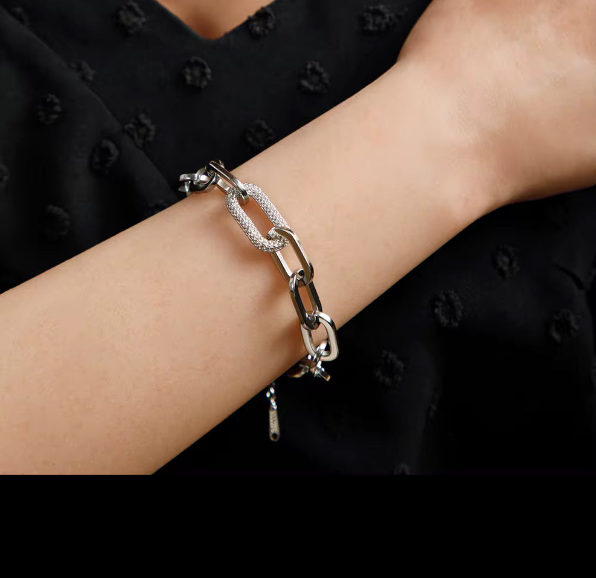 Large Paperclip Bracelet with Cubic Zirconia Link