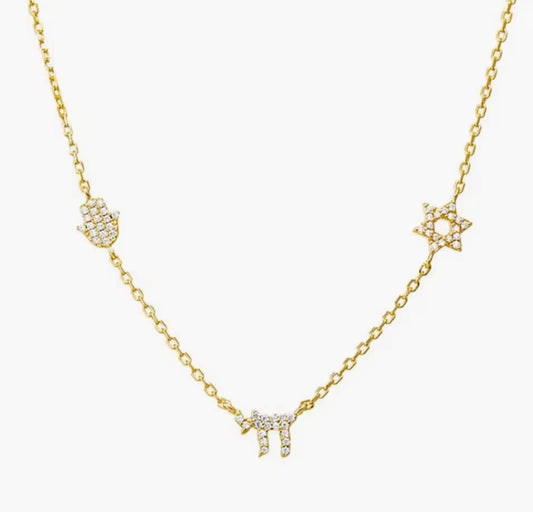 Star of David, Hamsa & Chai Trio Necklace