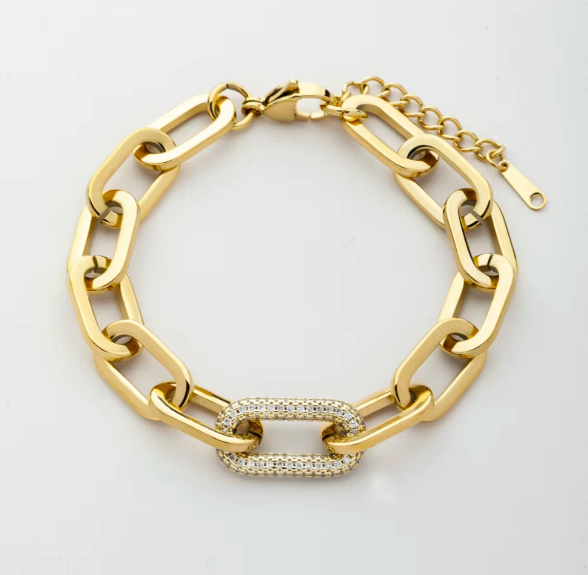 Large Paperclip Bracelet with Cubic Zirconia Link