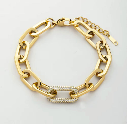 Large Paperclip Bracelet with Cubic Zirconia Link