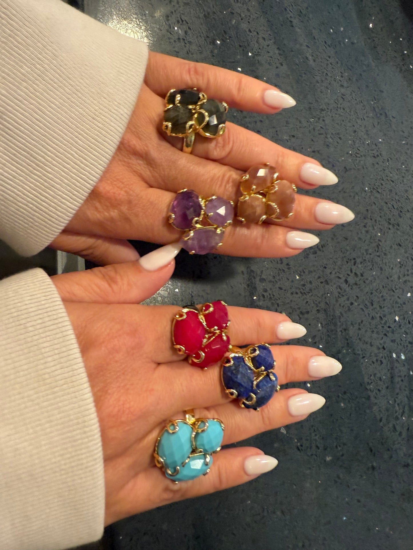 Cat Eye Stone Flower Ring