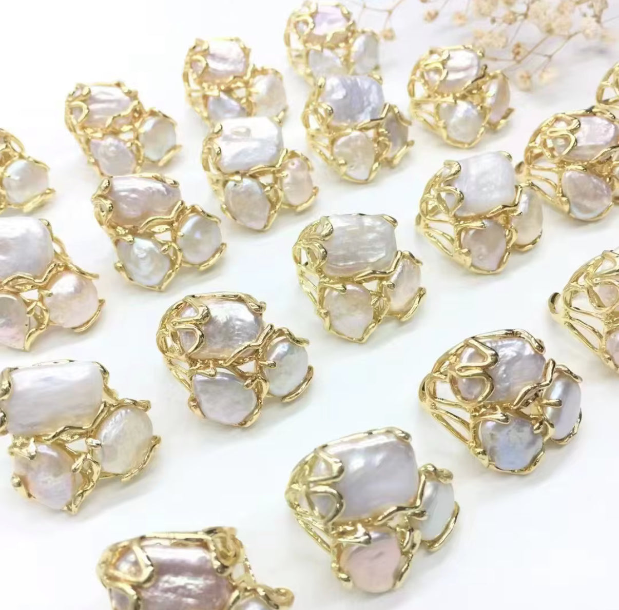 18K Gold-Plated Pearl Ring | Adjustable Statement Jewelry