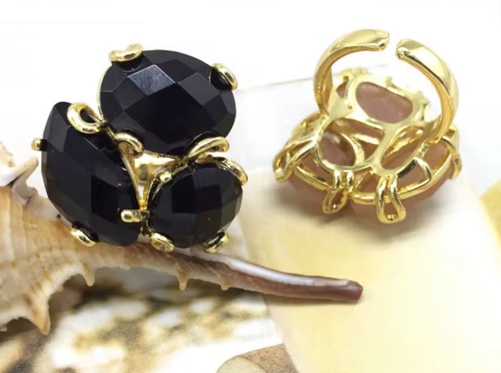 Cat Eye Stone Flower Ring