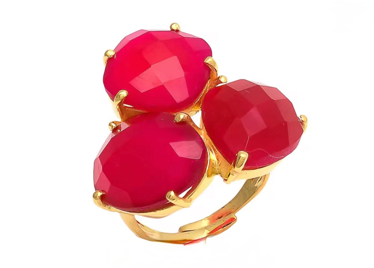 Cat Eye Stone Flower Ring