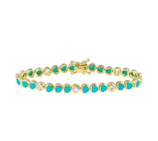Turquoise Heart Tennis Bracelet
